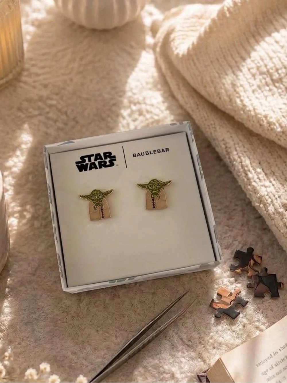 BaubleBar x Star Wars Yoda Enamel Stud Earrings | Crystal Accents